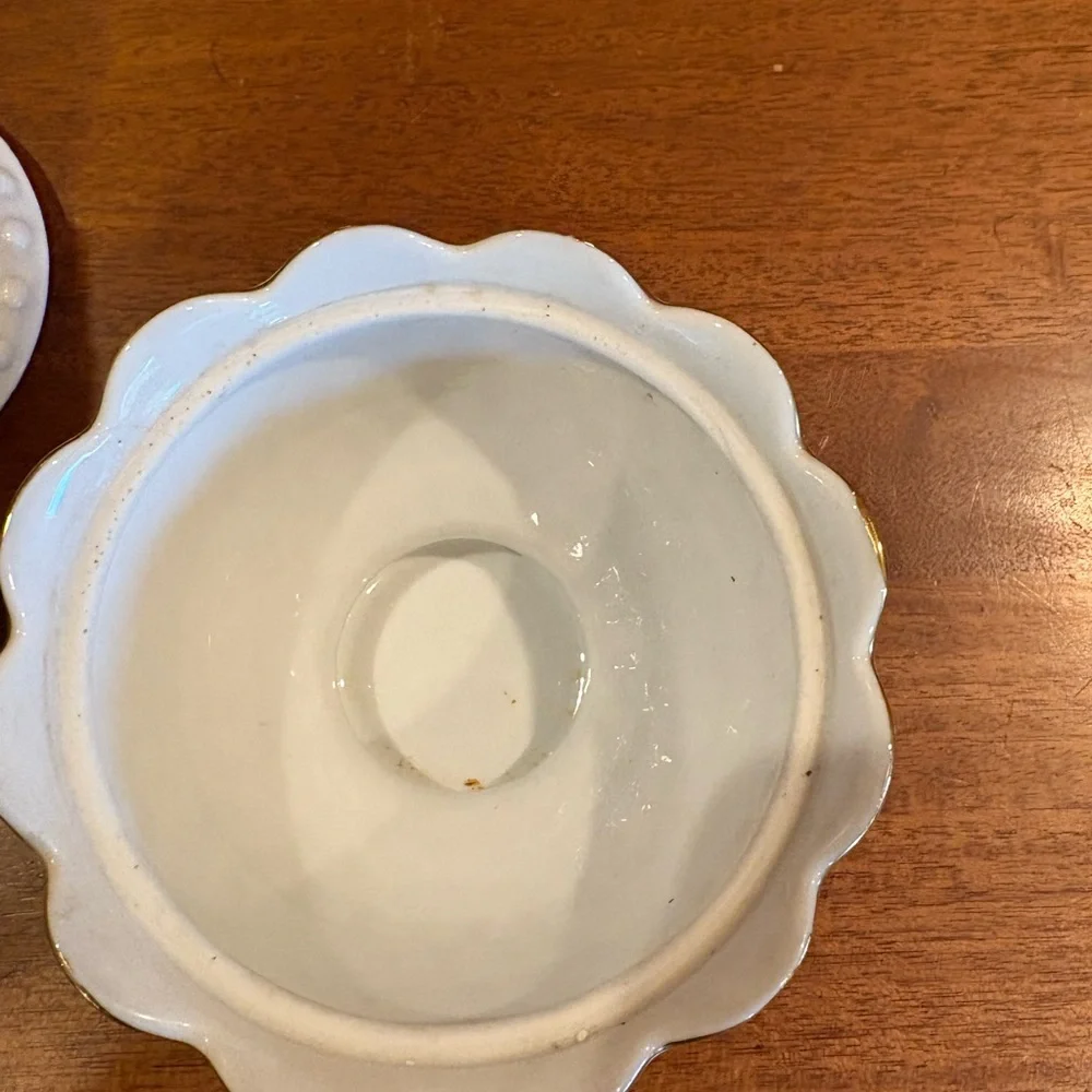 Lefton China Hobnail Milk Glass Hand Painted Rose Trinket Jewelry Box 1192